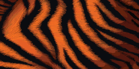 Tiger Skin Pattern Vector Illustration With Exotic Texture. Animal Striped Skin Fur Pattern Texture Background