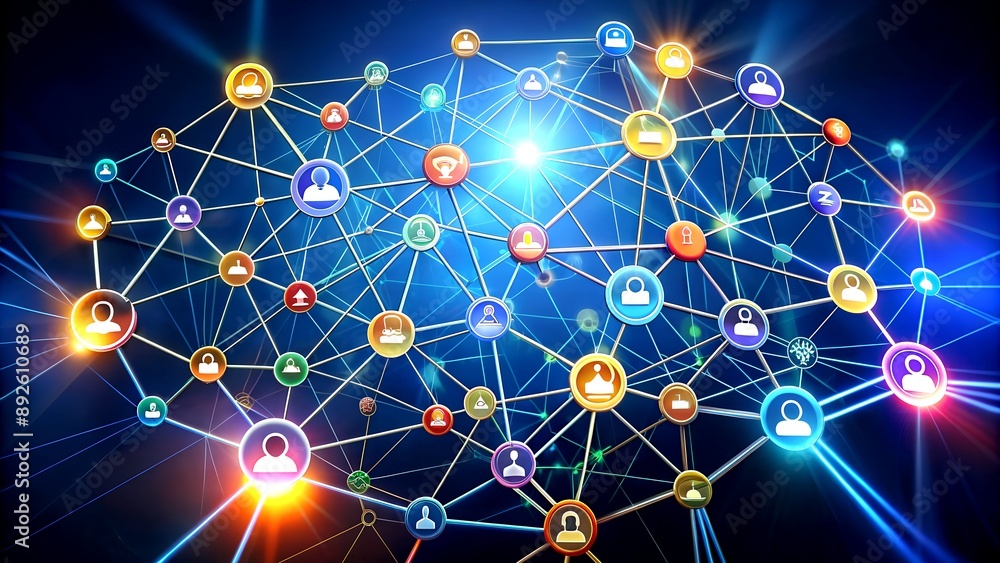 Poster a symbolic representation of a network of interconnected ideas generative ai neural artwork