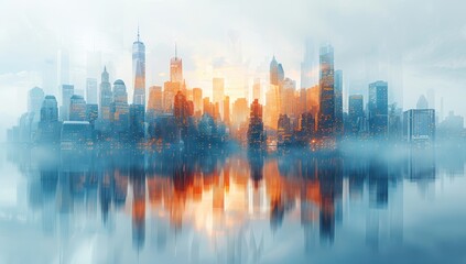 Fototapeta premium Abstract Cityscape with a Double Reflection