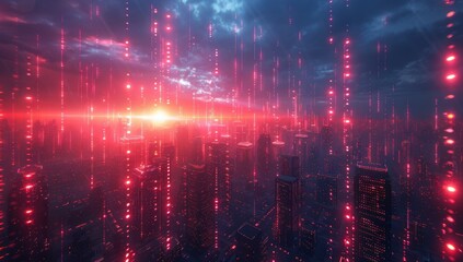 Cyberpunk Cityscape with Red Neon Lights