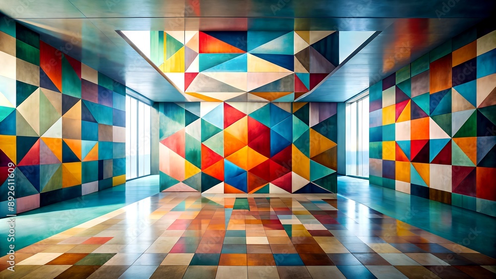 Poster a geometric abstract painting explores the interplay of form and space generative ai image