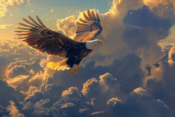 A majestic bald eagle soaring through the clouds a 299 bird, eagle, illustration, animal, vector, flying, cartoon, nature, wildlife, wings, wild, animals, symbol, hawk, drawing, fly, head, art, wing, 