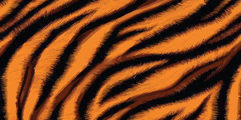 Tiger Skin Pattern Vector Illustration In Vibrant Colors. Animal Striped Skin Fur Pattern Texture Background
