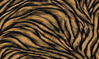 Tiger Skin Pattern Vector Illustration Wild Texture. Animal Striped Skin Fur Pattern Texture Background