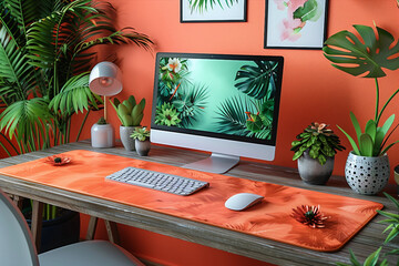 Minimalist Colorful Rubber Computer Desk Mat  from an Overhead Perspective on a Plain Background

