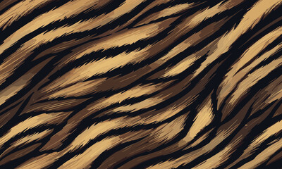 Abstract Tiger Skin Pattern Vector Illustration Wild Texture Seamless Design. Animal Striped Skin Fur Pattern Texture Background