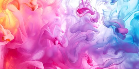 Obraz premium A colorful, abstract painting of smoke with a pink and blue swirl. The painting is full of vibrant colors and has a dreamy, ethereal quality