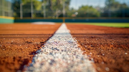 Baseball on the Infield Chalk Line. 
