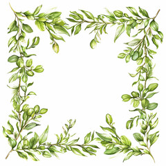 Fototapeta premium Minimalist vector art of green tea buds in square frame pattern isolated buds on transparent background detailed line work elegant geometric design shades of green and pale yellow 