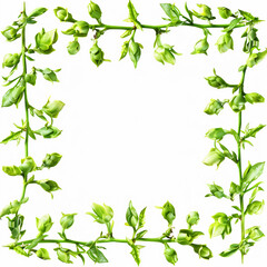 Fototapeta premium Minimalist vector art of green tea buds in square frame pattern isolated buds on transparent background detailed line work elegant geometric design shades of green and pale yellow 