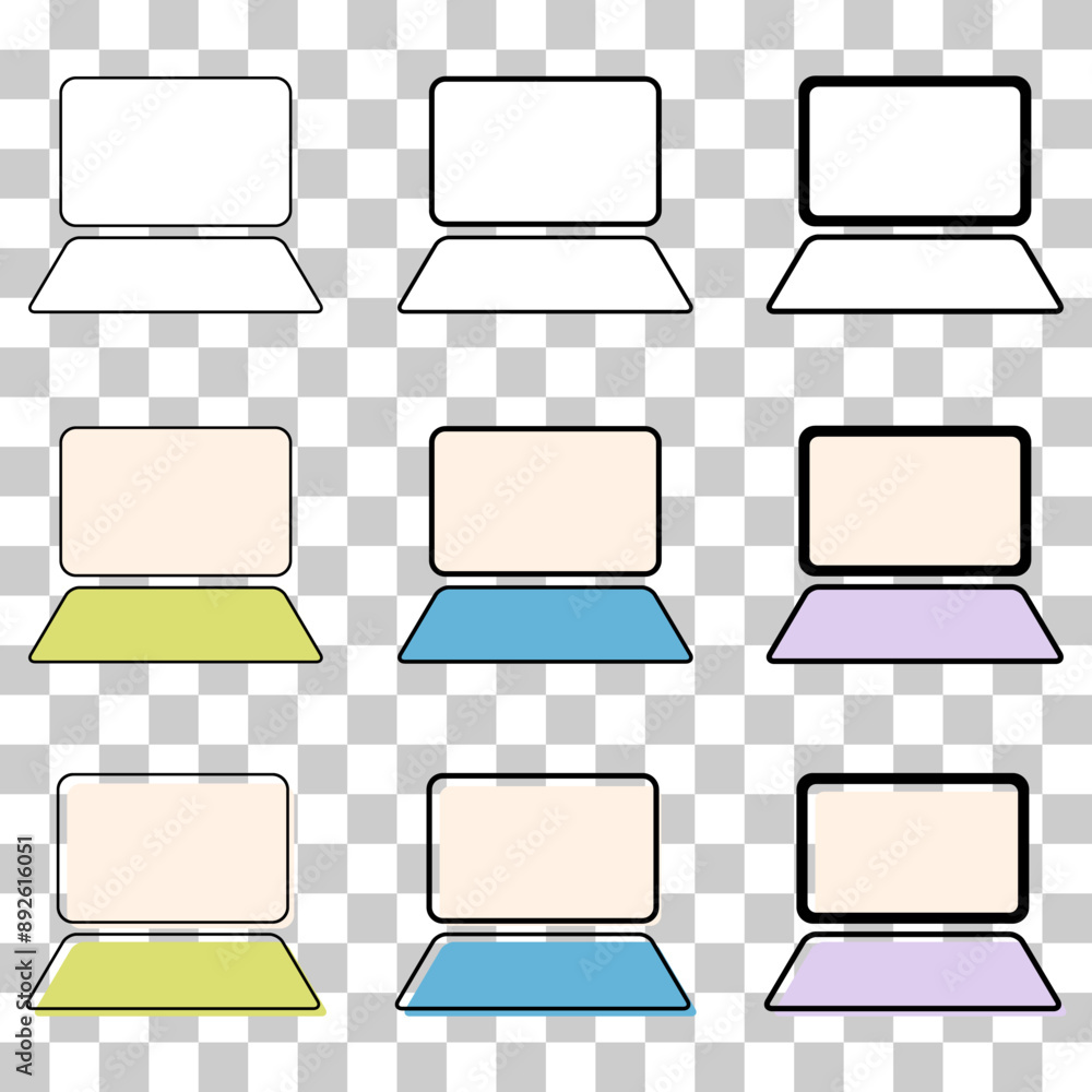 Poster set of laptop flat web icon, notebook computer technology symbol , blank display vector illustration