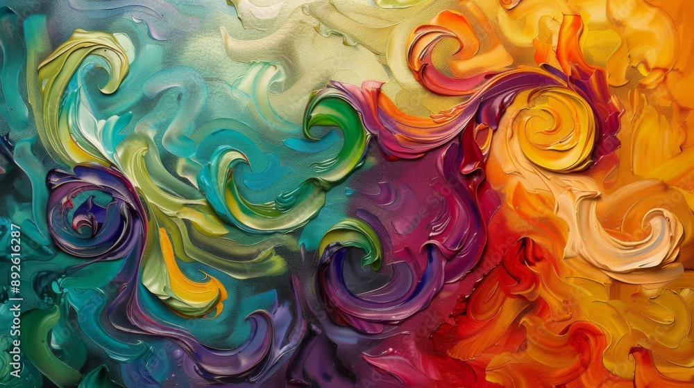 Poster abstract swirls of vibrant colors blending seamlessly on a textured canvas