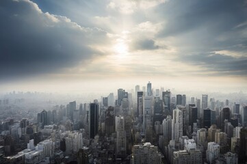 Fototapeta premium Aerial view of city skyline with dramatic clouds