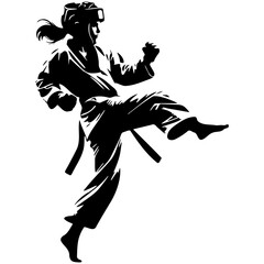 Female Taekwondo Player Kick Silhouette.