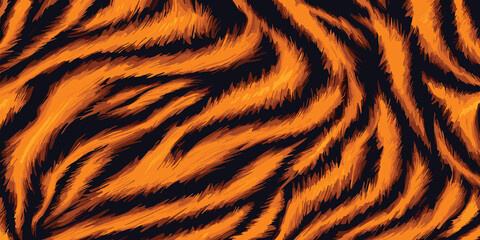 Dynamic Tiger Skin Pattern Vector Illustration Wild Texture. Animal Striped Skin Fur Pattern Texture Background