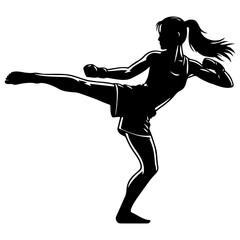 Female Kickboxing Player Silhouette.