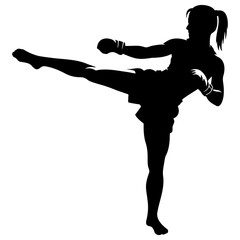 Female Kickboxing Player Silhouette.