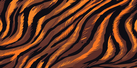 Tiger Skin Pattern Vector Illustration With Exotic Texture. Animal Striped Skin Fur Pattern Texture Background
