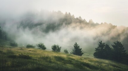 fogging hill on morning. copy space