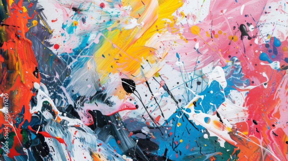 Poster abstract painting with bold brushstrokes and splashes of color on canvas