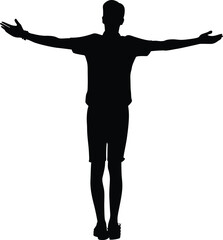 A Man Arms Outstretched  Silhouette. Emphasizes aspiration and achievement. isolated on transparent background. 