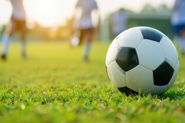 Obraz premium Soccer Ball on Field with Players