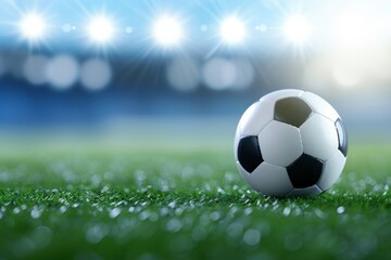 Soccer Ball on Field under Stadium Lights