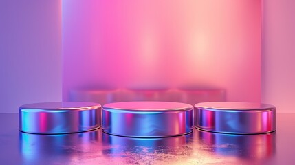 Iridescent Purple Modern Podium with Chromatic Aberration Effect for Displaying Cosmetics.