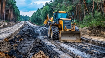 Excavator Working on a Road Construction Site.