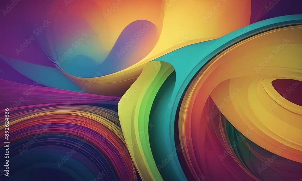 Poster a colorful abstract painting with a rainbow of colors and a lot of curves