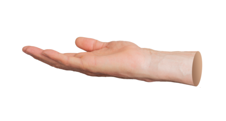 Hands, open palm, side view isolated on white background..