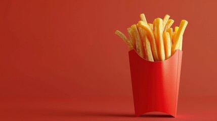 a pack of French fries on a red background