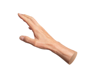 Reaching, catching, stretching to something, touching. hand sign isolated on white background..