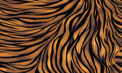 Tiger Skin Pattern Vector Illustration With Exotic Texture. Animal Striped Skin Fur Pattern Texture Background