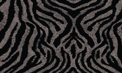 Seamless Black Tiger Skin Pattern Vector Illustration With Exotic Texture. Animal Striped Skin Fur Pattern Texture Background