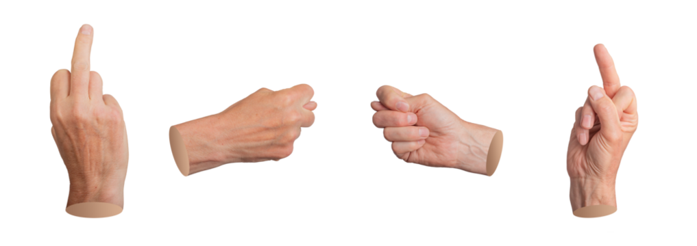 Rude bad offensive gestures, fig symbol and fuck, middle finger, hand sign isolated on white background.