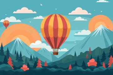 Obraz premium Hot Air Balloon Flying Over Mountain Landscape