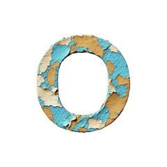 Letter O. Weathered peeling Paint Texture Artstyle. typography font, alphabet abc, isolated on transparent background png.