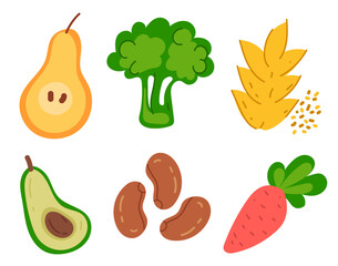 Fruits and vegetables isolated simple set. Vector doodle hand drawn graphic design illustration