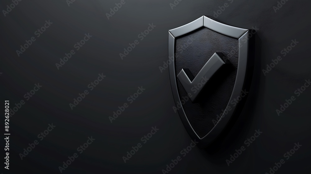 Poster shield with tickmark 3d rendering minimal wallpaper, background with big copy space