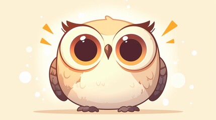 Charming Flat Design Owl with Enormous Eyes on White Background