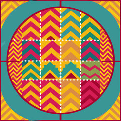 embroidered pattern. Wavy bohemian print. Patchwork ornament