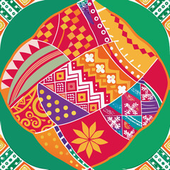 embroidered pattern. Wavy bohemian print. Patchwork ornament