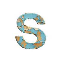 Letter S. Weathered peeling Paint Texture Artstyle. typography font, alphabet abc, isolated on transparent background png.