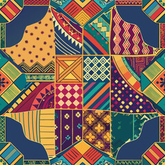 embroidered pattern. Wavy bohemian print. Patchwork ornament