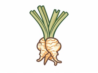 A simple illustration of a galangal, with only one in the center of the image, is a symbol of art. Dynamic on a clean white background.