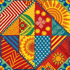 embroidered pattern. Wavy bohemian print. Patchwork ornament