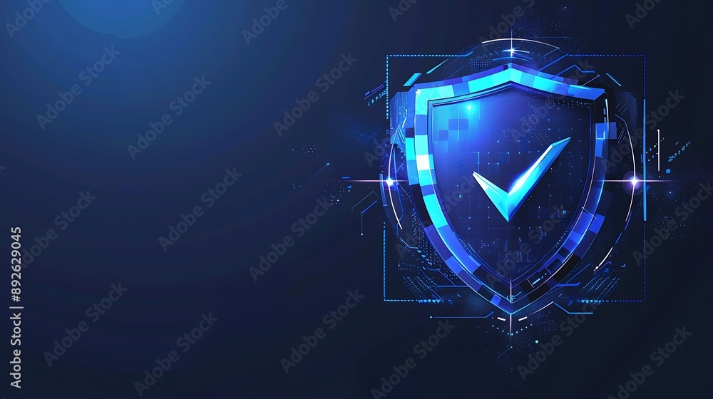 Poster shield with tickmark 3d rendering minimal wallpaper, background with big copy space