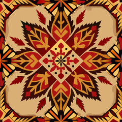 flower embroidery on cream background. ikat and cross stitch geometric seamless pattern ethnic oriental traditional. Aztec style illustration design for carpet, wallpaper, clothing, wrapping, batik