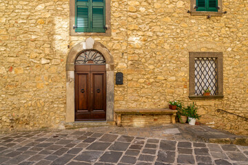 The old narrow streets in the medieval town of Casale Marittimo in Tuscany